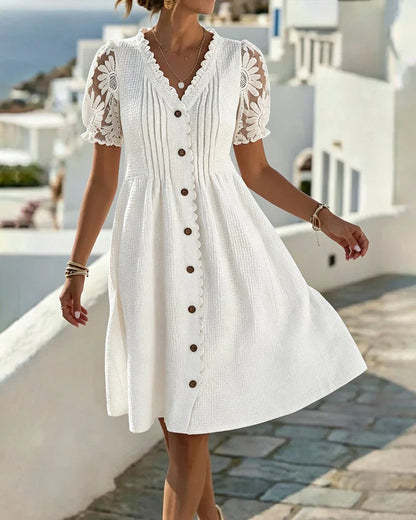 Rebecca Vottero™ Elegant Lace Dress with Balloon Sleeves