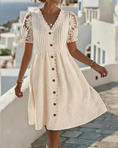 Rebecca Elegant Lace Dress with Balloon Sleeves - main front product view