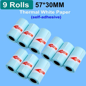 9 rolls of paper with stickers