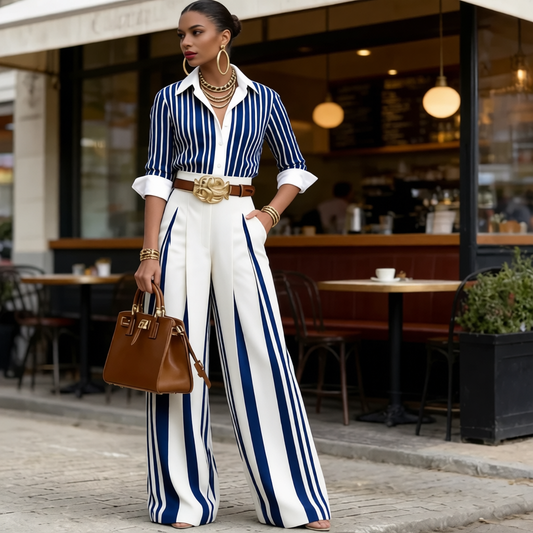 Romilda Pinardi™ Polished Striped Two Piece Outfit
