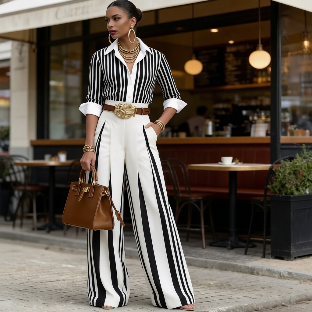 Romilda Pinardi™ Polished Striped Two Piece Outfit