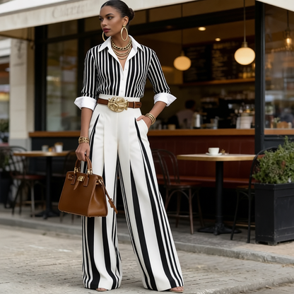 Romilda Pinardi™ Polished Striped Two Piece Outfit