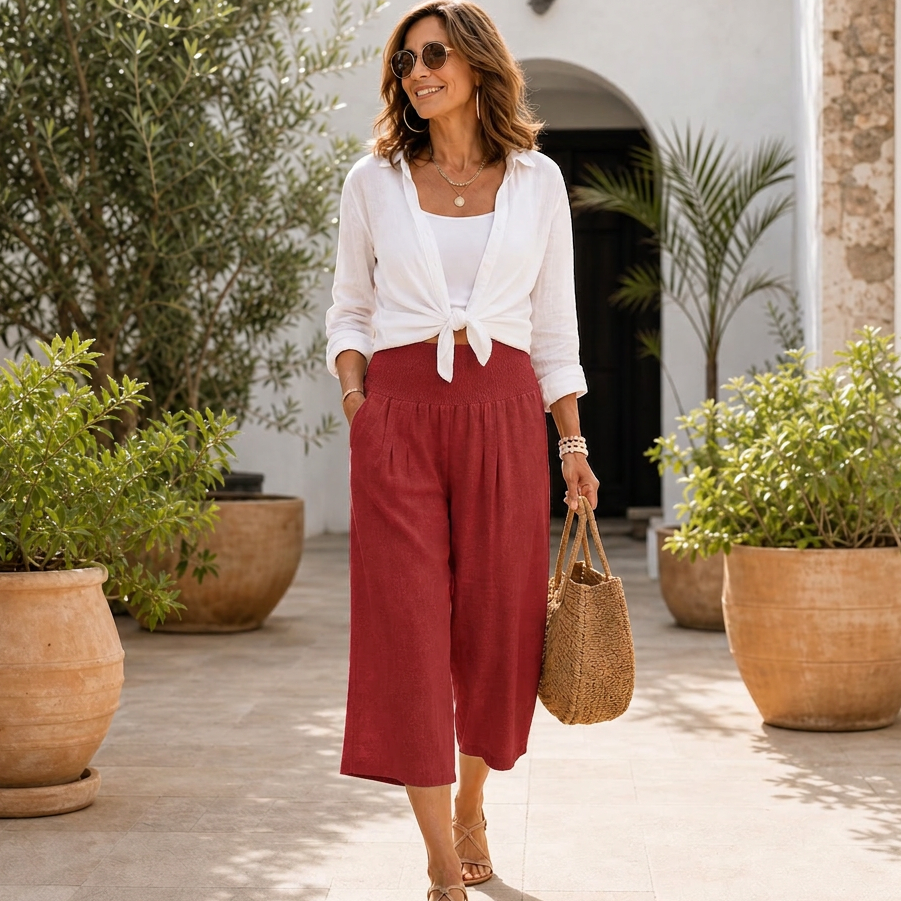 Rosanna Drago™ Breathable Cropped Pants with Elastic Waist