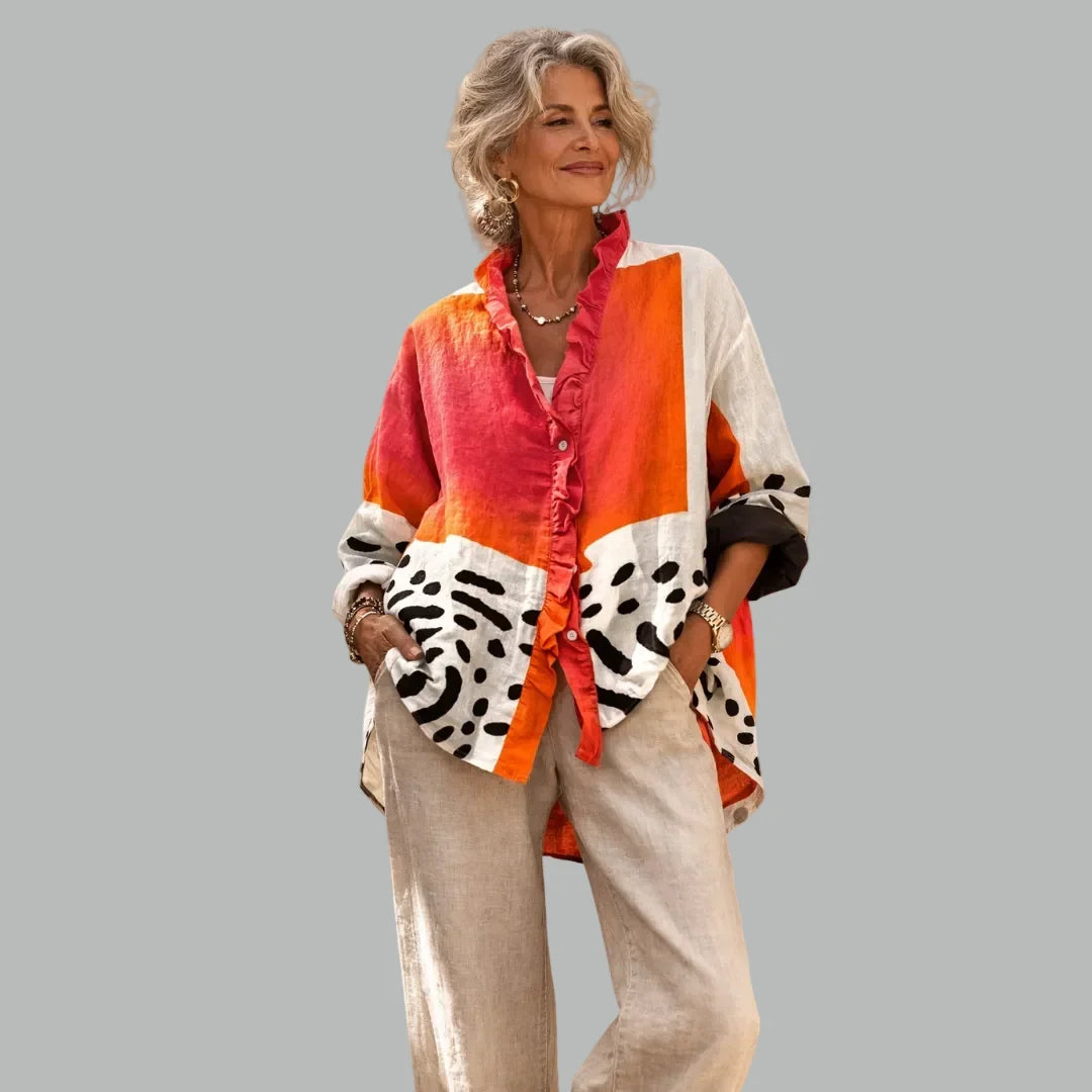 Ruby™ Relaxed Print Blouse - main front view of printed relaxed-fit blouse