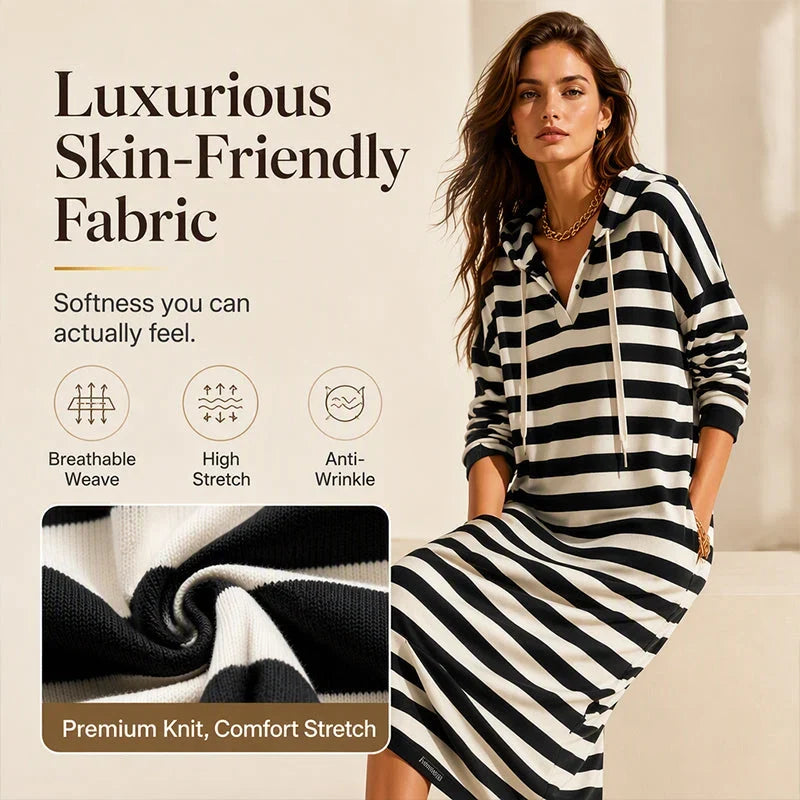 Sabatina Canale™ Comfy Striped Hoodie Dress for Effortless Style