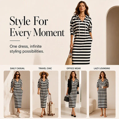 Sabatina Canale™ Comfy Striped Hoodie Dress for Effortless Style