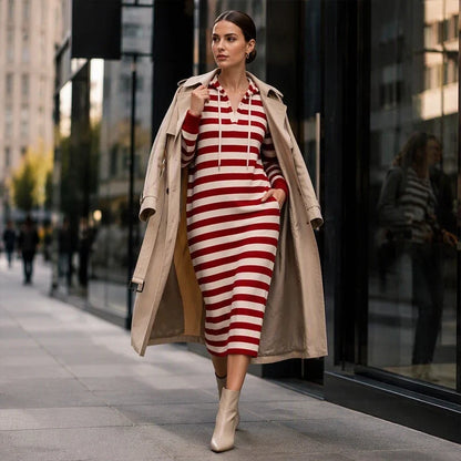 Sabatina Canale™ Comfy Striped Hoodie Dress for Effortless Style