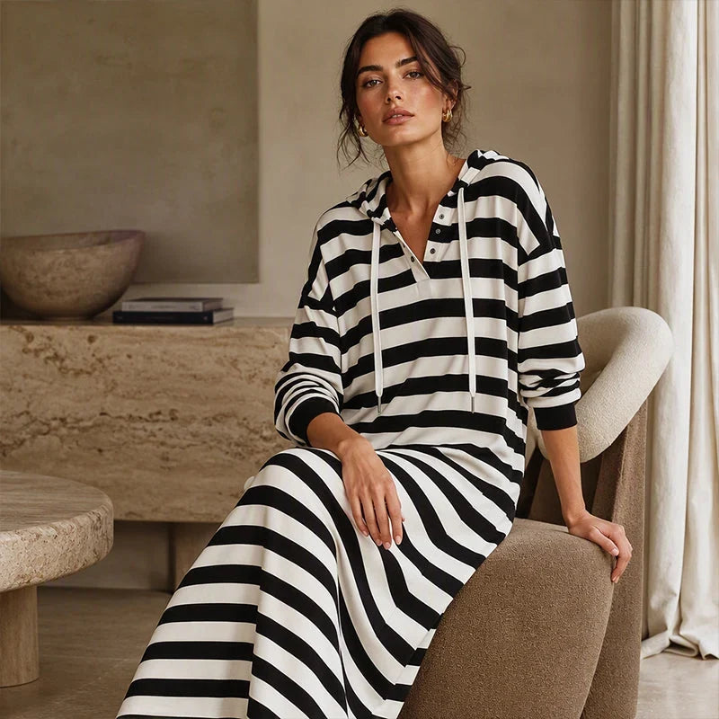 Sabatina Canale™ Comfy Striped Hoodie Dress for Effortless Style