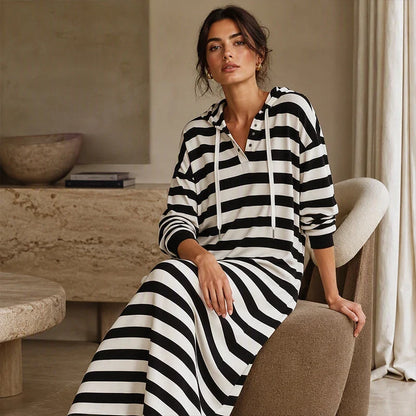 Sabatina Canale™ Comfy Striped Hoodie Dress for Effortless Style