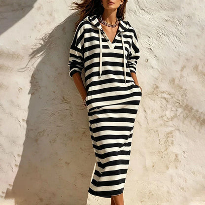 Sabatina Canale™ Comfy Striped Hoodie Dress for Effortless Style