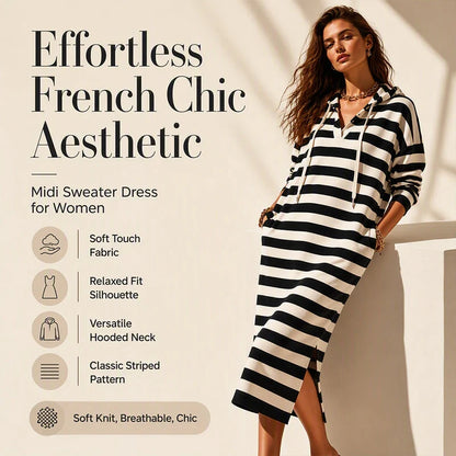 Sabatina Women's Casual Striped Hoodie Dress - main front view of striped hoodie dress