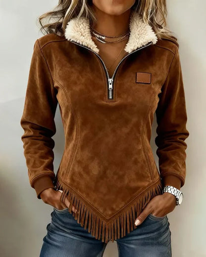 Sabina Avellino™ Half-Zip Fringe Sweatshirt for Effortless Style