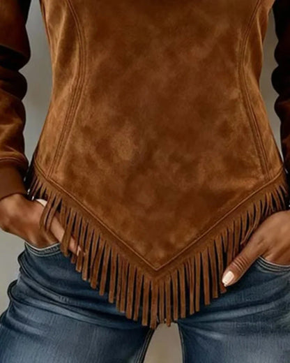 Sabina Avellino™ Half-Zip Fringe Sweatshirt for Effortless Style