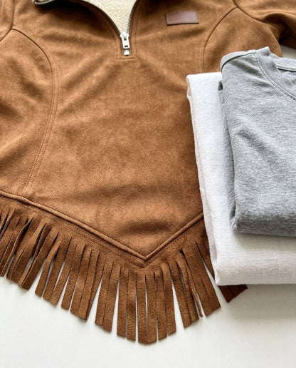 Sabina Avellino™ Half-Zip Fringe Sweatshirt for Effortless Style