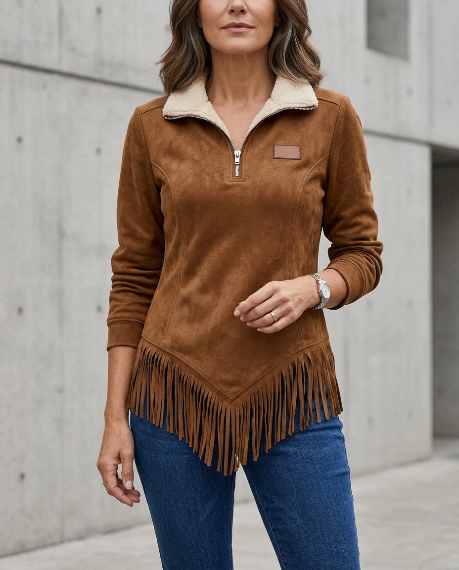 Sabina Avellino™ Half-Zip Fringe Sweatshirt for Effortless Style
