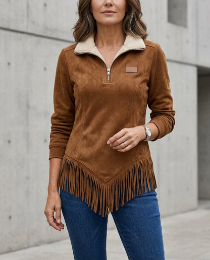 Sabina Avellino™ Half-Zip Fringe Sweatshirt for Effortless Style