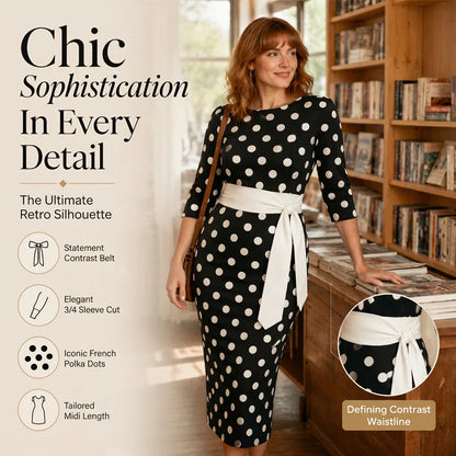 Sabina Elegant Retro Polka Dot Dress - main front product view