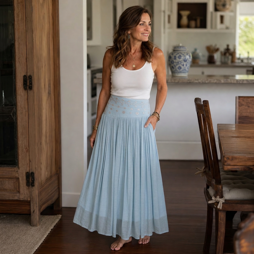 Sabina Perini™ High Waist Long Skirt for Flattering Everyday Style