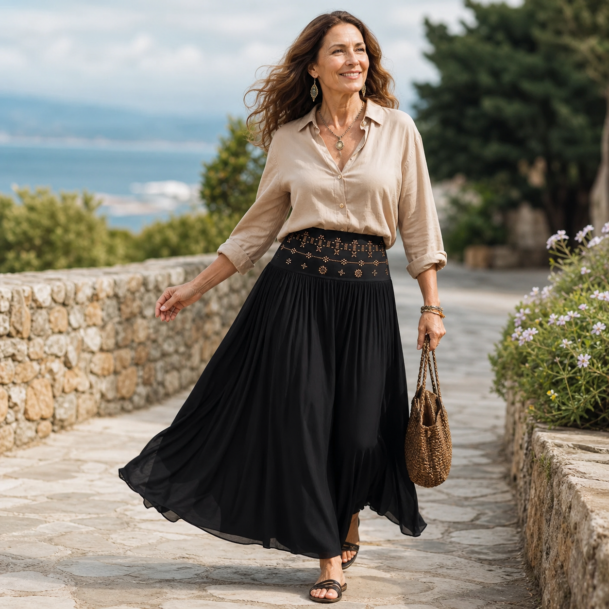 Sabina Perini™ High Waist Long Skirt for Flattering Everyday Style