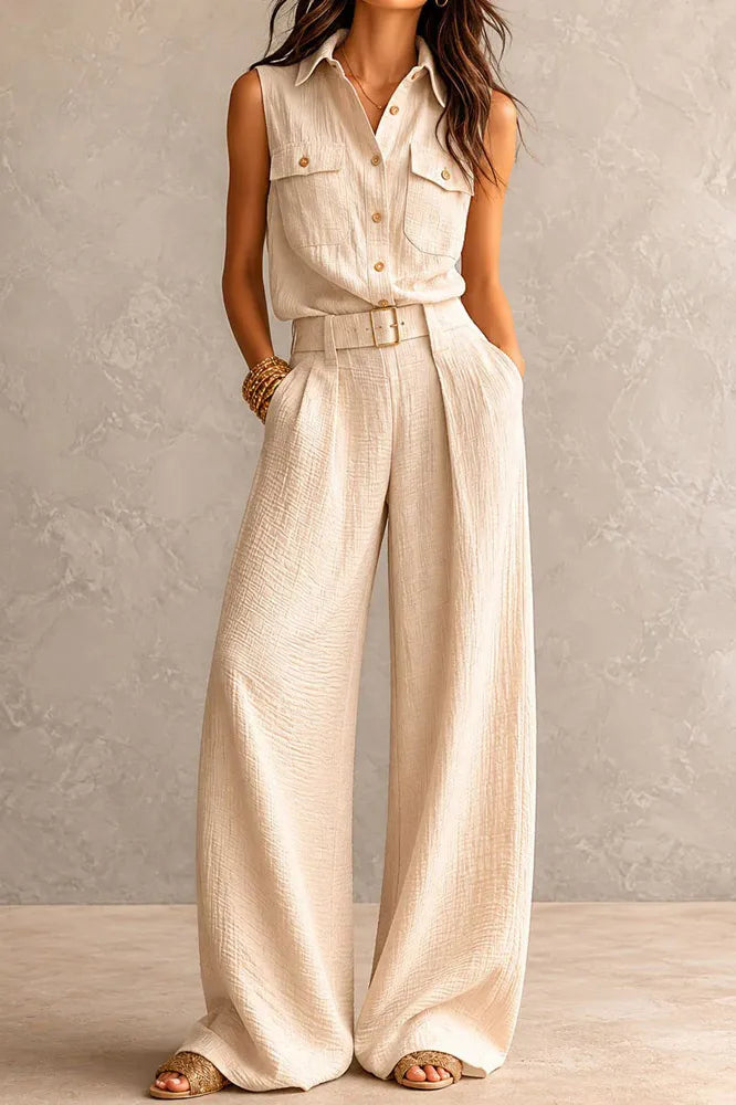 Sabina Boho Belted Utility Jumpsuit - main front view of the belted utility jumpsuit