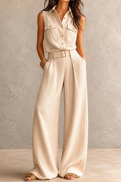 Sabina Boho Belted Utility Jumpsuit - main front view of the belted utility jumpsuit
