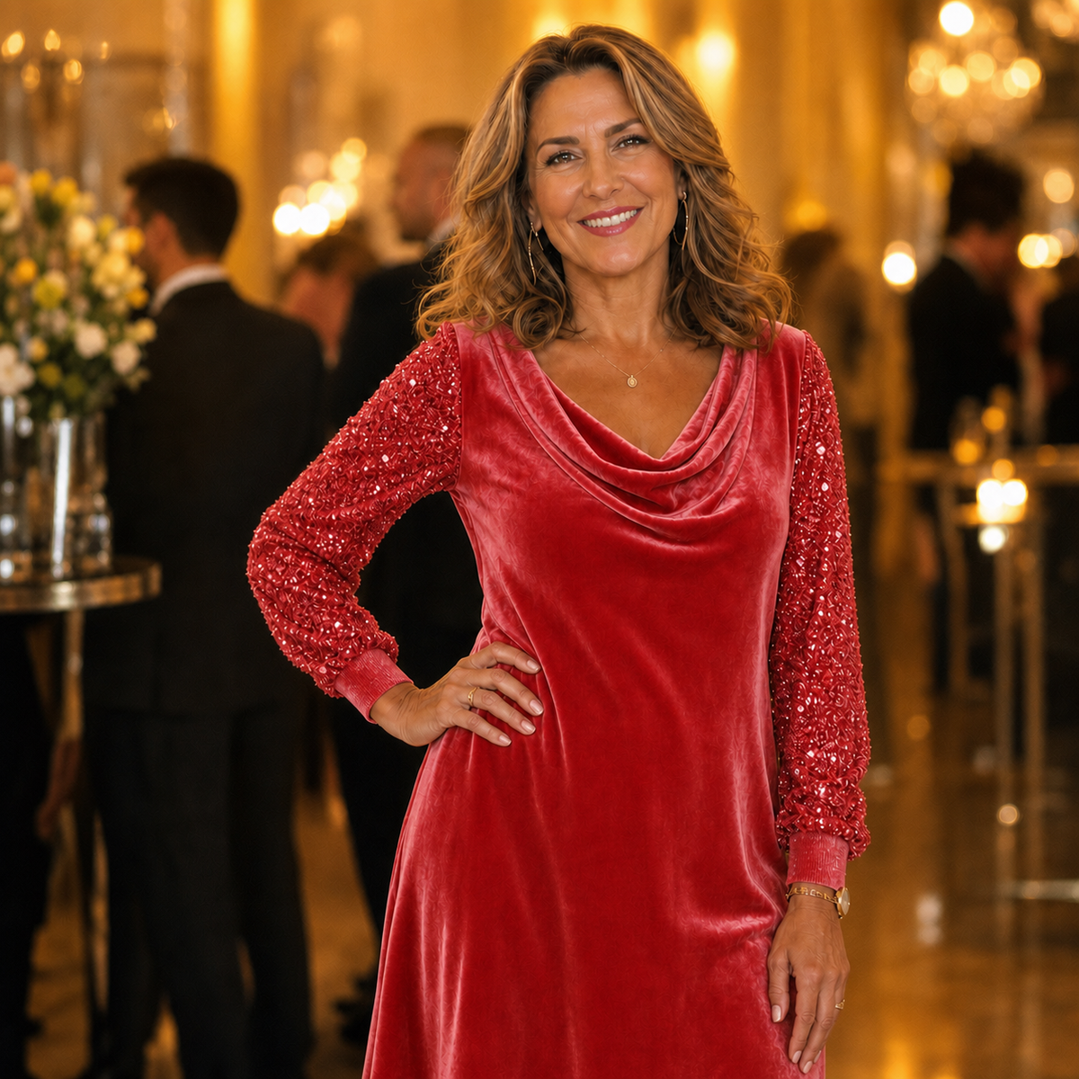 Sabrina Bertacchi™ Elegant Sequin Sleeve Evening Dress