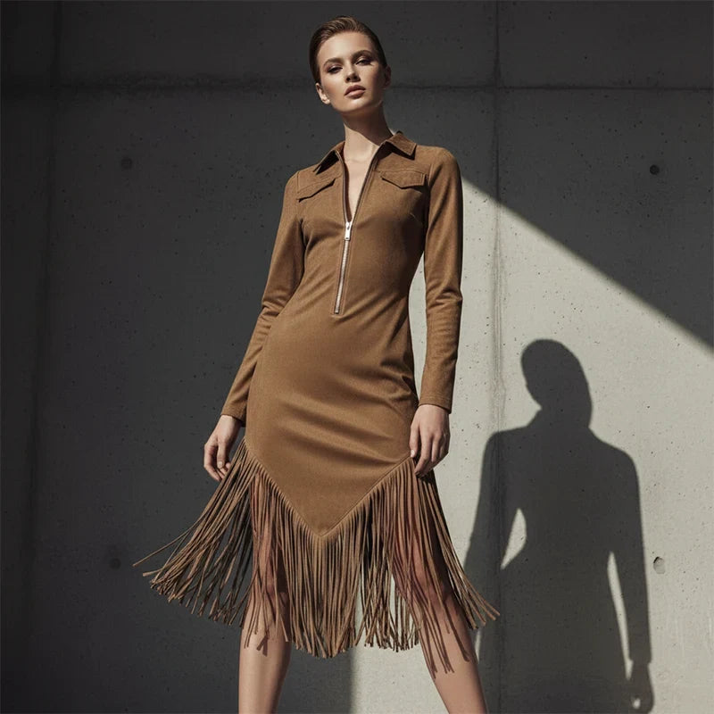 Sabrina Boldrini™ Retro Tassel Midi Dress for Curves