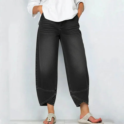 Serena Gallo Flattering Wide Leg Crossover Jeans - close-up crossover waist detail