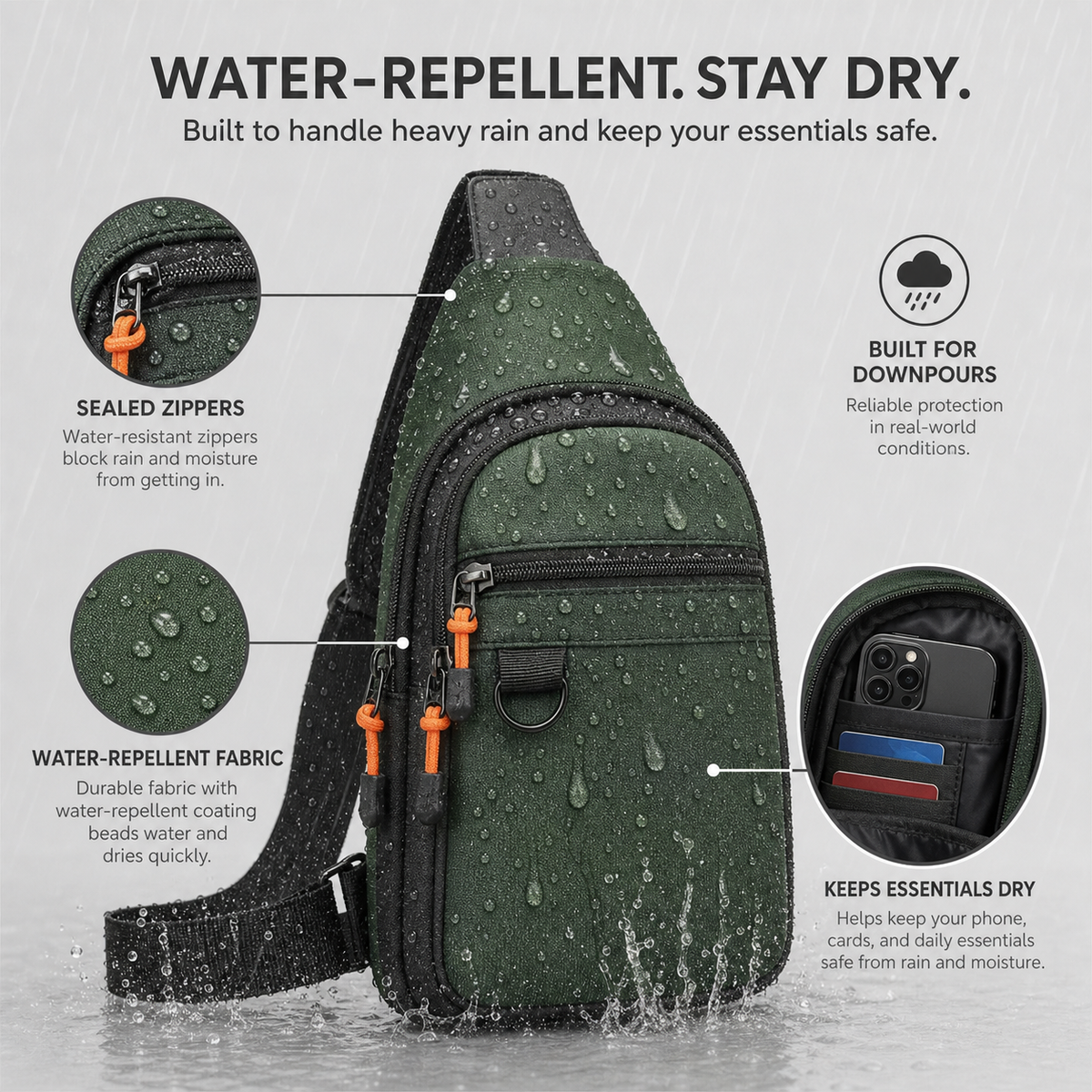 SlingGuard™ Multi-pocket Crossbody Sling for Essentials On the Go