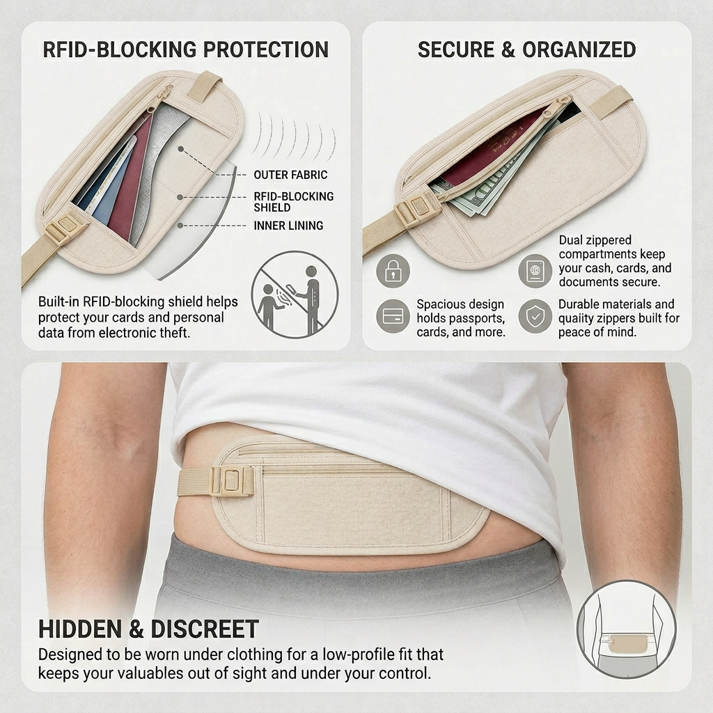 StashGuard™ RFID Blocking Money Belt for Worry-Free Travel