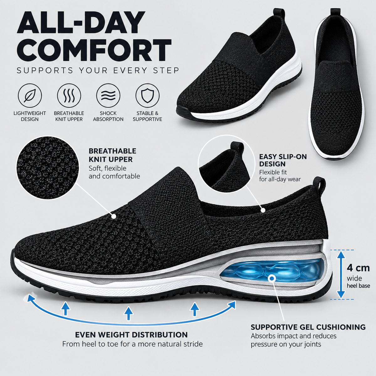StepCushion Prime™ Orthopedic Slip-On Walking Shoes for Pain-Free Days