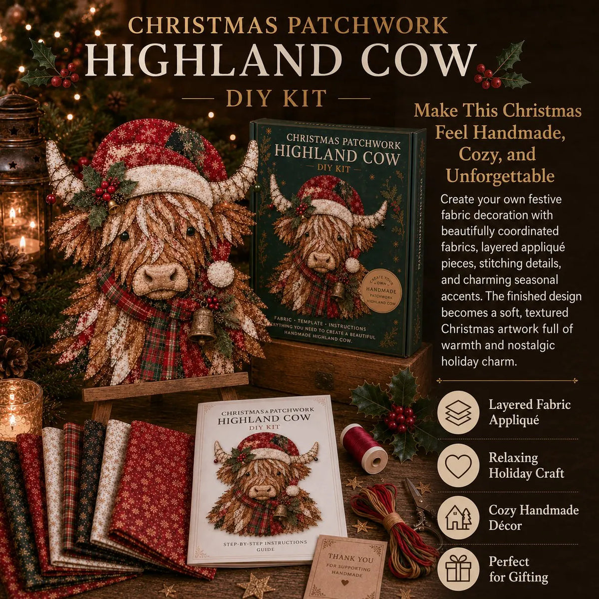 Stitchly Patchwork Kit Effortless Holiday - main product view of Christmas patchwork fabric DIY decor kit