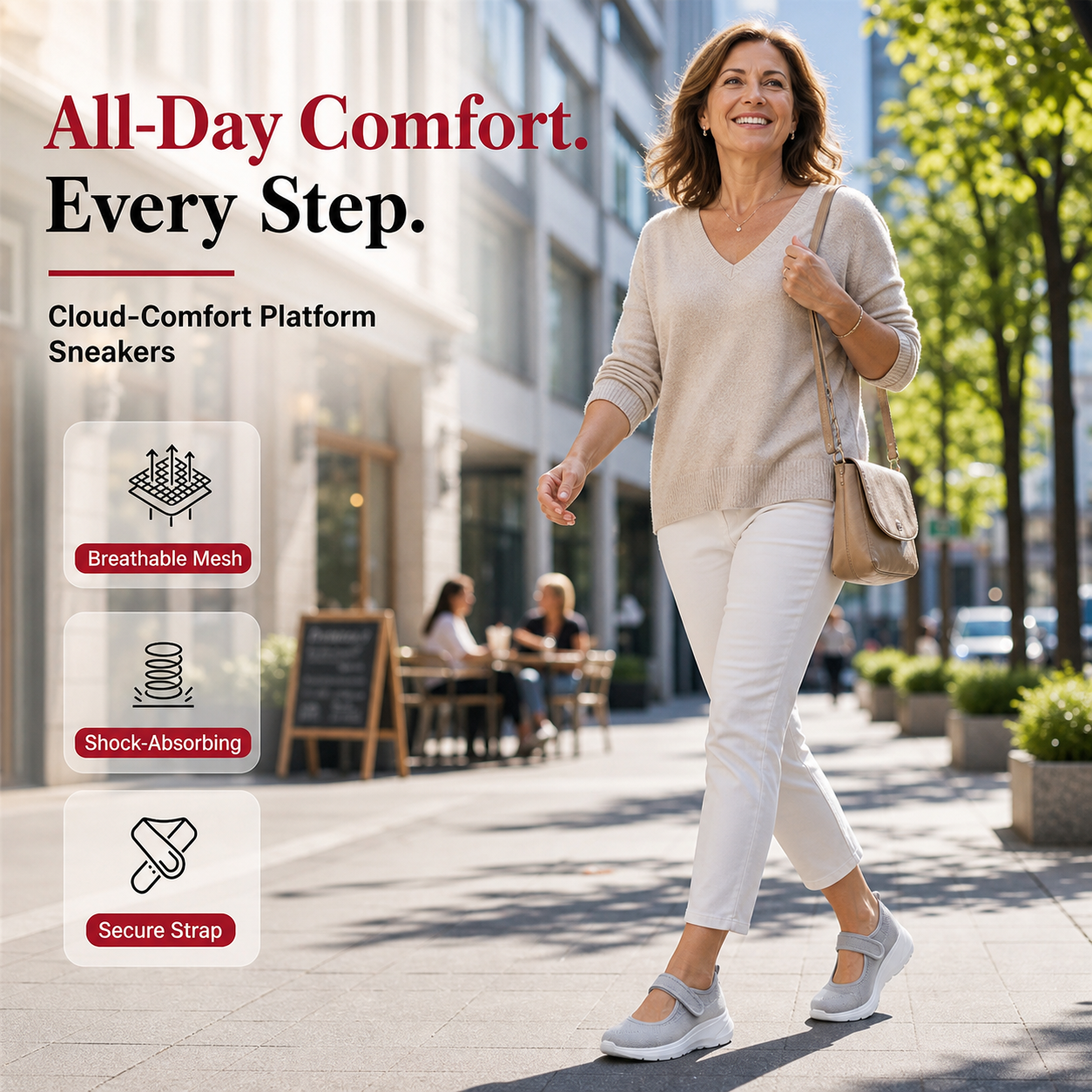 StrideFit Pro™ Cushioned Walking Sneakers with Adjustable Strap
