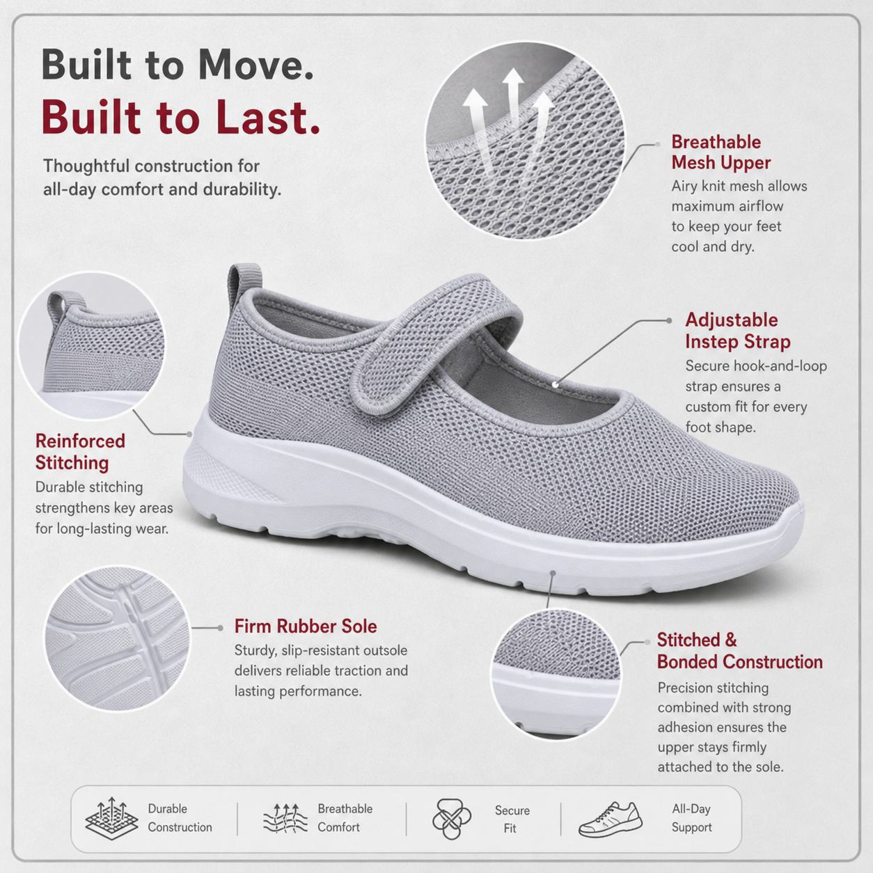 StrideFit Pro™ Cushioned Walking Sneakers with Adjustable Strap