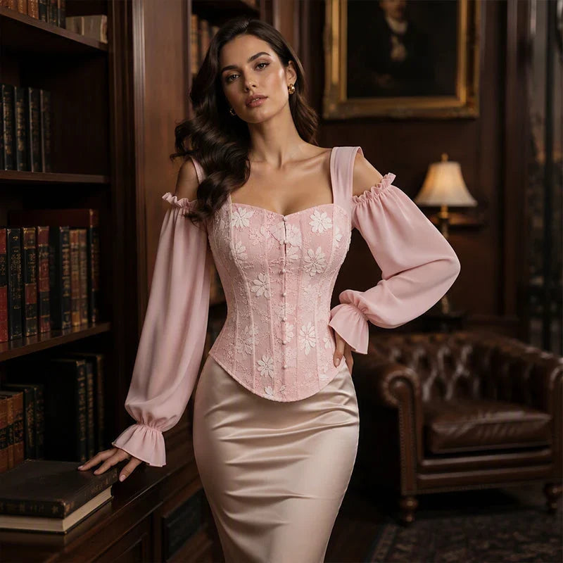 Tania Argento™ Elegant Jacquard Corset Top for Flattering Waist