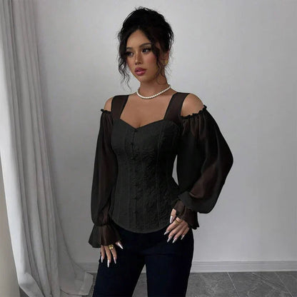 Tania Argento™ Elegant Jacquard Corset Top for Flattering Waist