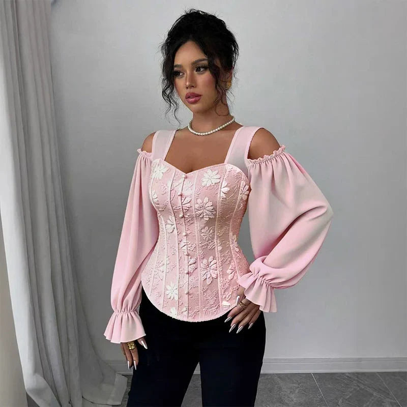Tania Argento™ Elegant Jacquard Corset Top for Flattering Waist
