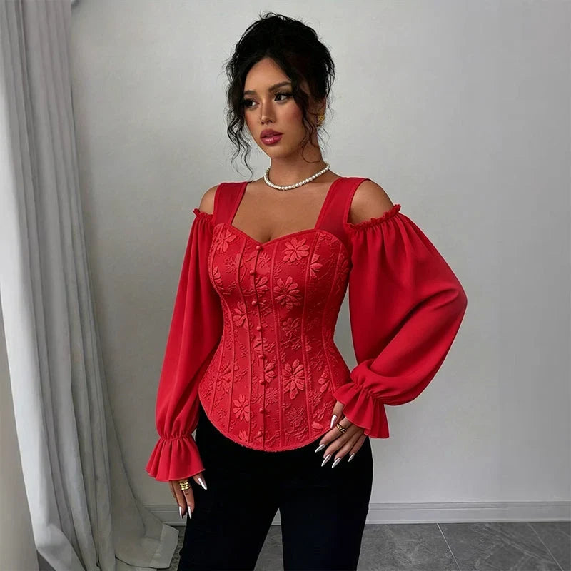 Tania Argento™ Elegant Jacquard Corset Top for Flattering Waist