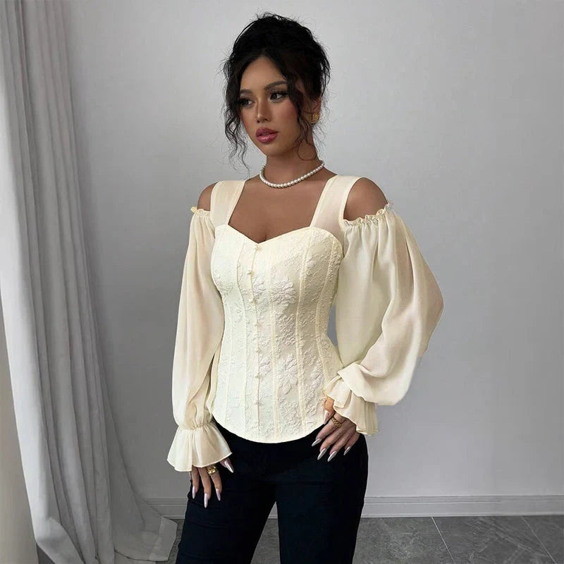 Tania Argento™ Elegant Jacquard Corset Top for Flattering Waist