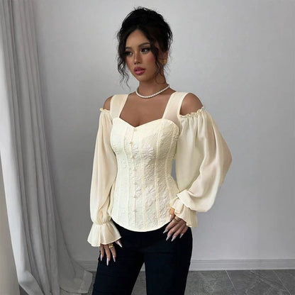 Tania Argento™ Elegant Jacquard Corset Top for Flattering Waist