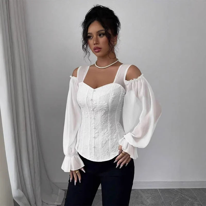Tania Argento™ Elegant Jacquard Corset Top for Flattering Waist