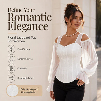 Tania Floral Jacquard Off-Shoulder Corset Top - main front view of the elegant corset top