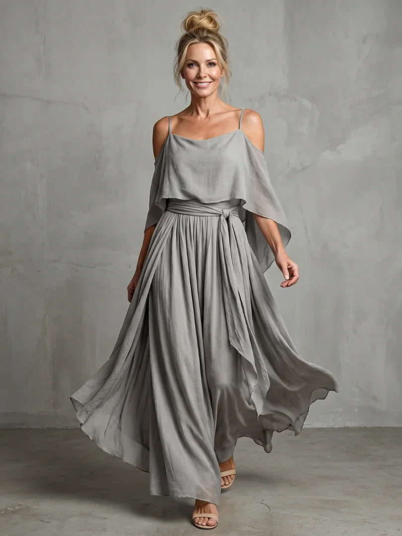 Tania Persico™ Elegant Cold Shoulder Maxi Dress for Curves