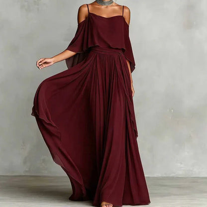 Tania Cold Shoulder Maxi Dress - main front view of elegant cold shoulder maxi dress