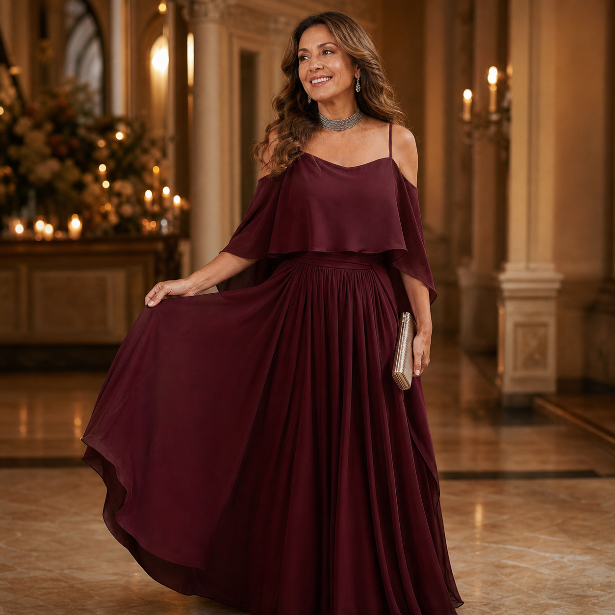 Tania Persico™ Elegant Cold Shoulder Maxi Dress for Curves