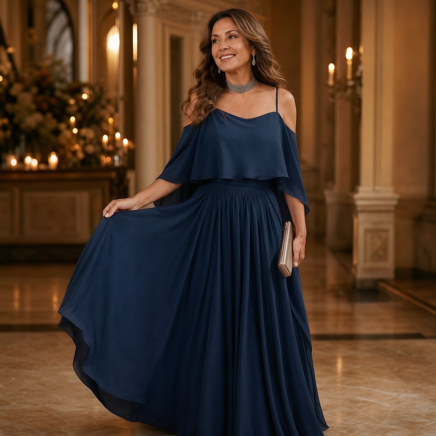 Tania Persico™ Elegant Cold Shoulder Maxi Dress for Curves