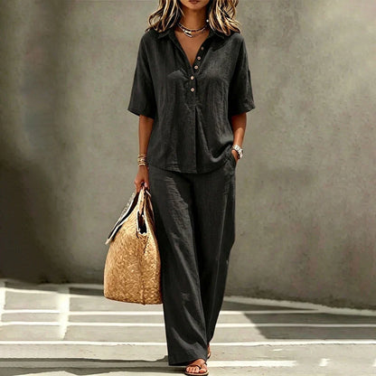Tania Sanfilippo™ Effortless Button-Up & Wide Leg Outfit