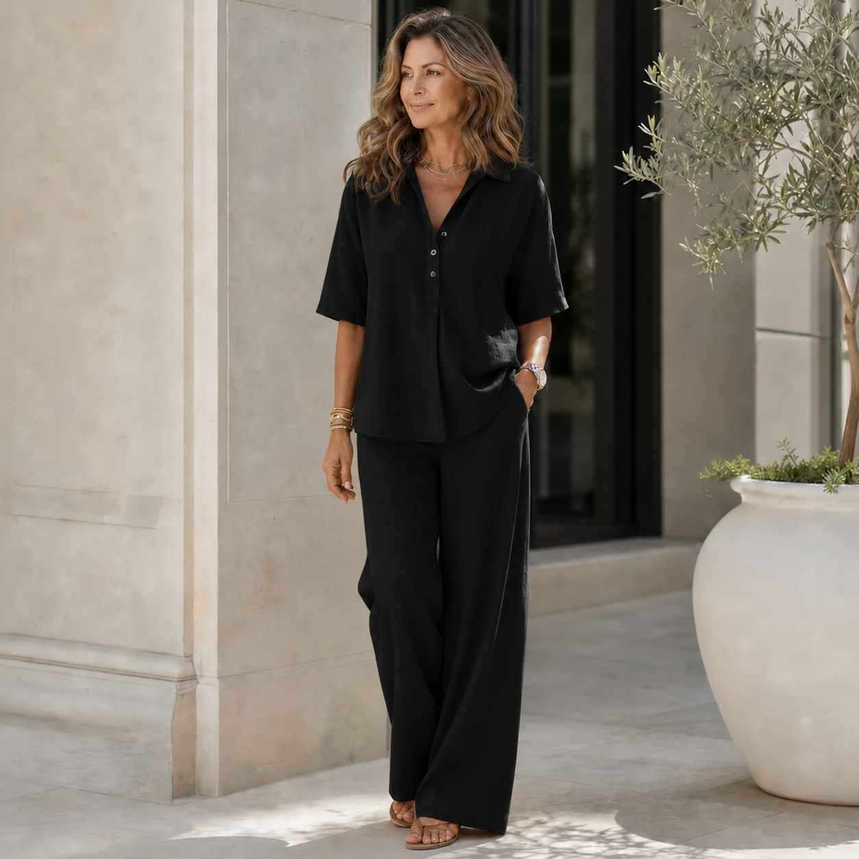 Tania Sanfilippo™ Effortless Button-Up & Wide Leg Outfit