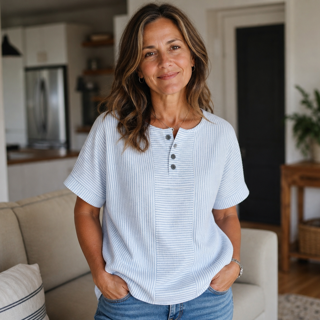 Teodora Filippelli™ Casual Striped Henley for Effortless Outfits
