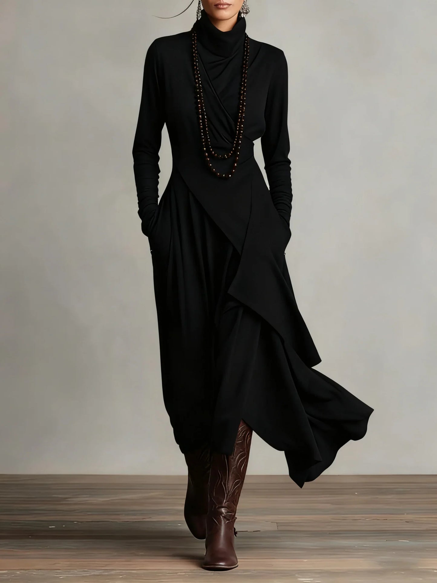 Teodora Solinas™ Elegant Turtleneck Dress for All Day Comfort